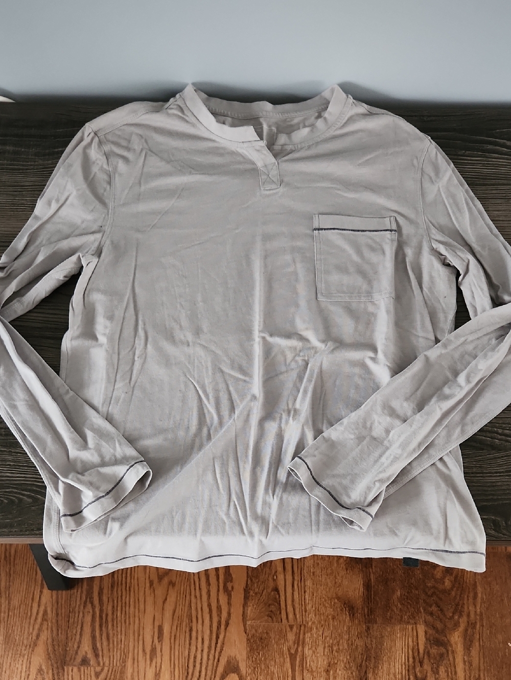 Lahgo Long Sleeve Pocket Henley Shirt - Light Grey